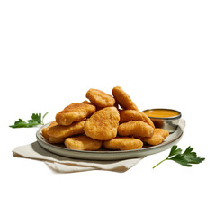 Fototapeta premium plate of chicken nuggets and dipping sauce isolated on white background