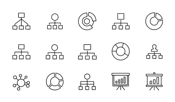 Thin line diagram icon set editable stroke data network hierarchy vector collection