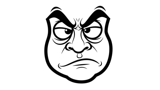 Angry face cartoon character with frowning expression
