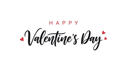 Fototapeta premium Happy Valentine's Day calligraphy text, elegant handwritten script with red hearts, romantic holiday greeting card vector illustration