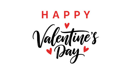 Fototapeta premium Happy Valentine's Day elegant calligraphy text, romantic hand lettering with red hearts, decorative holiday typography for greeting cards and posters