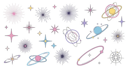 Cosmic Galaxy Elements Collection: Stars, Planets, and Starbursts in Pastel Colors © rohmann