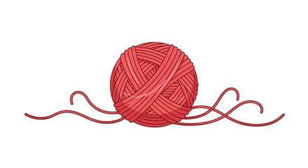 Illustration of a Vibrant Red Ball of Yarn with Loose Strands on a White Background