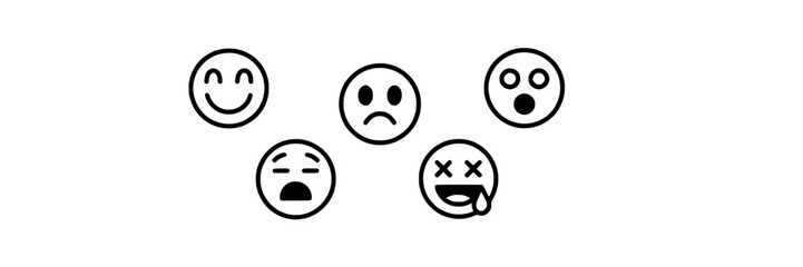 Obraz premium Emoticons simple line set with various facial expressions and emotions featuring feelings, sentiment, mood with reaction and icons elements for symbols, smiley projects, clean composition on simple