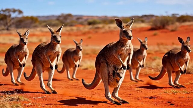Kangaroos Running in Red Dirt