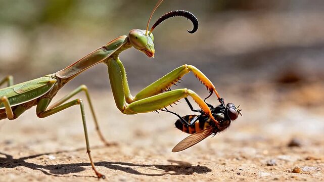 Mantis preying on fly
