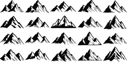 Fototapeta premium Drawn Mountain Peaks Vector Set with Textured Shading