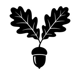 Leaves oak branch with acorn silhouette icon vector illustration design on transparent background © LiorasK