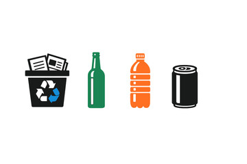 Different types of recyclable items shown in a simple graphic for educational purpose to promote recycling and waste management in communities