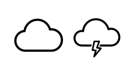 Obraz premium Cloud and Lightning Icons: Weather, Data Storage, and Digital Services Symbols