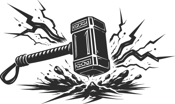 Thor Hammer Mjolnir Lightning Power Vector Illustration.