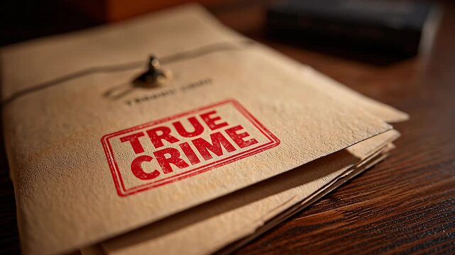 4k video of True Crime folder on a judge's table.