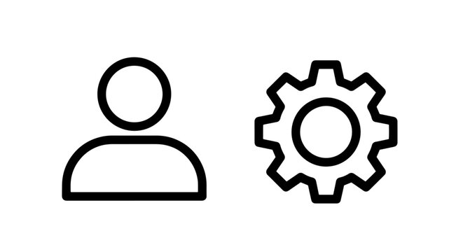 User icon paired with a gear symbol, representing user settings, profile management, or technical support.