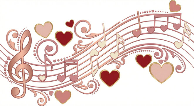Romantic Music Notes with Hearts Vector