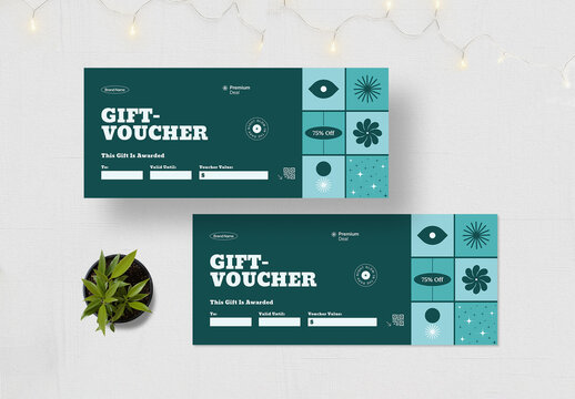Modern Dark Teal Gift Voucher Template with Geometric Design