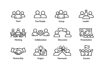 Obraz premium Business symbol icon set: team, collaboration, leadership, success, and more