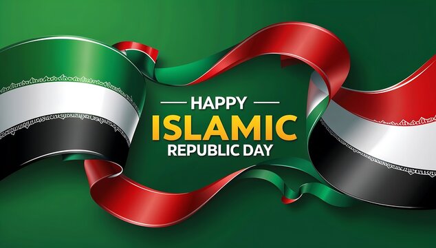 Happy islamic republic day with kuwait flag ribbon