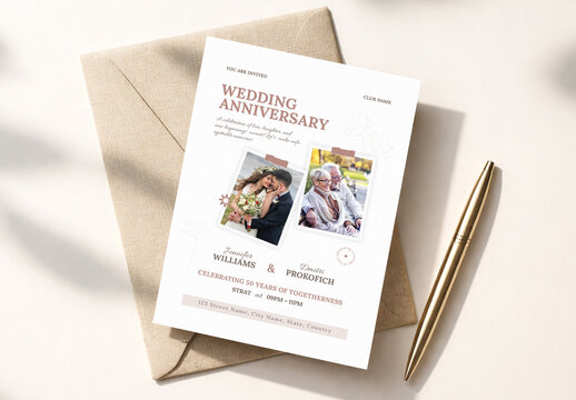 Minimal Wedding Anniversary Invitation Card Design Template