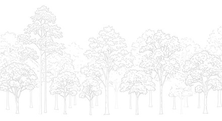 Obraz premium Whimsical Forest Outline Vector Illustration - Delicate Trees and Nature Scene
