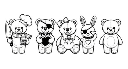 Obraz premium Cute Teddy Bears and Bunny Characters with Accessories, Vector Art