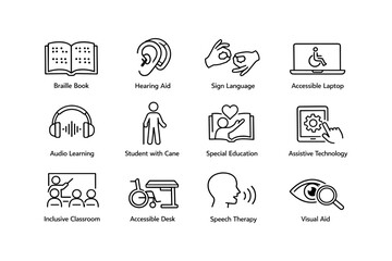 Assistive technology and accessibility icons for inclusive education © Cali6ro