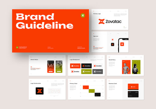 Modern Clean Fitness Brand Guideline Presentation Template with Logo Kit