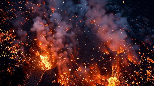 4k video of volcano eruption with lava and magma.