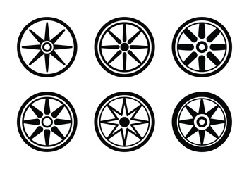 Six vector wheels with different designs displayed in a neat arrangement.