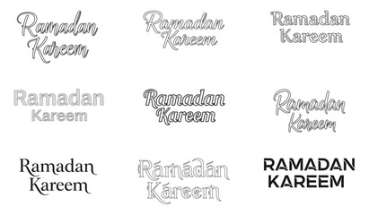 Set of Ramadan Kareem typography designs, Islamic greeting calligraphy vector elements for holy month celebration