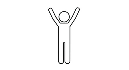 Fototapeta premium Joyful Outline Stick Figure Person with Arms Raised in Celebration, standing triumphantly, in an isolated white background, expressing happiness.