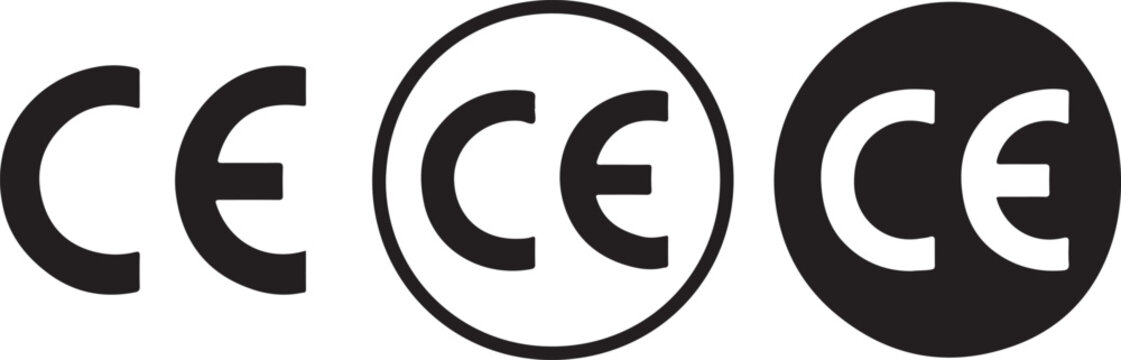 CE symbol collection icon set for European conformity marking, certification labels, flat vector design