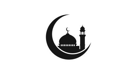 Obraz premium Islamic Crescent Moon and Mosque Silhouette Logo, isolated white background