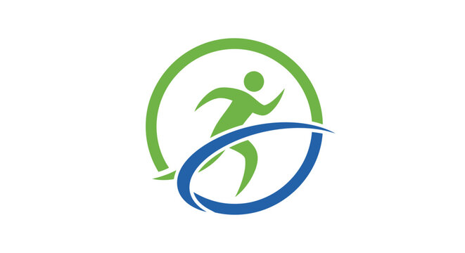 Energetic Person Running in Green and Blue Circle Logo, isolated white background