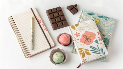 open book with chocolate