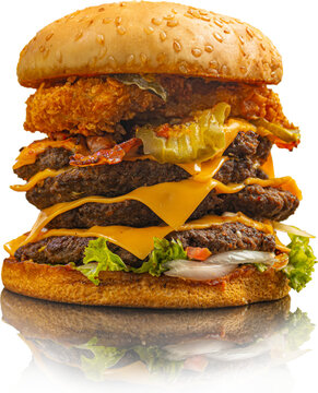 Hamburguesa americana cuarto carnes y aros de cebolla