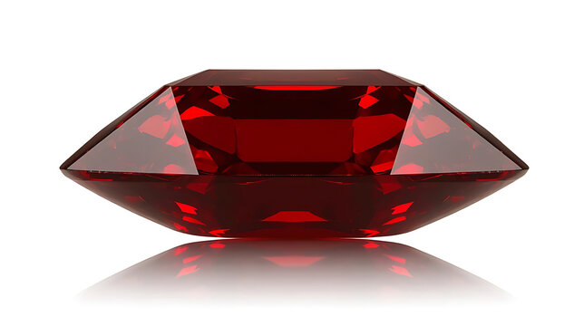 Cushion cut red garnet gemstone faceted jewel stone for jewelry design and luxury accessories isolated on white background
