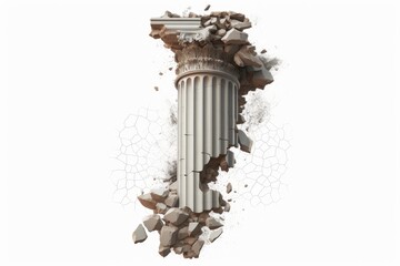 Naklejka premium Historic column breaking, illustrating concepts of ruin, decay, and transformation