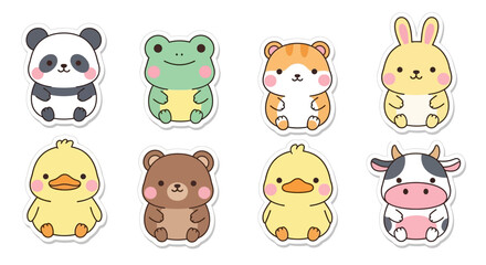 Cute cartoon animal stickers set design for children education