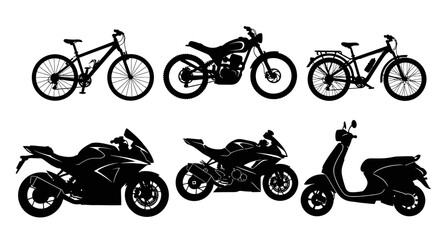 Fototapeta premium Silhouettes of bicycles and motorcycles in black