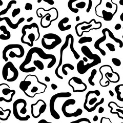 Abstract Two Colors Line Hand Drawing Large Leopard Cheetah Jaguar Panther Animal Skin Fur Leather Shapes Seamless Vector Pattern Isolated Background