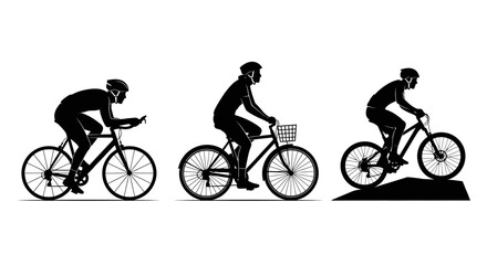 Fototapeta premium Silhouettes of cyclists riding bicycles in different positions