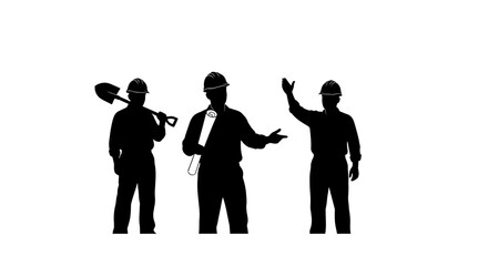 Three construction workers in silhouette discussing project plans