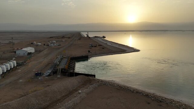 Industrial Pumping Station at the Dead Sea, Aerial View of Salt Production, Israel