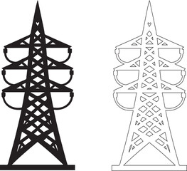 electric power transmission towers in black and white icon vector set.

