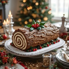 테이블 위의 크리스마스 전통 케이크