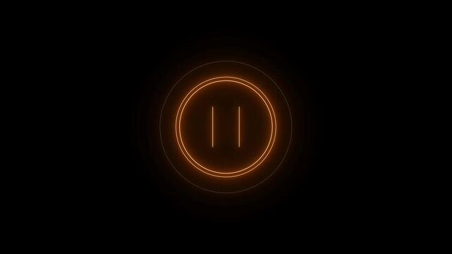 Glowing orange neon pause icon symbol centered on a dark black background
