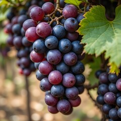 포도밭에서 붉은 검은 포도를 클로즈업