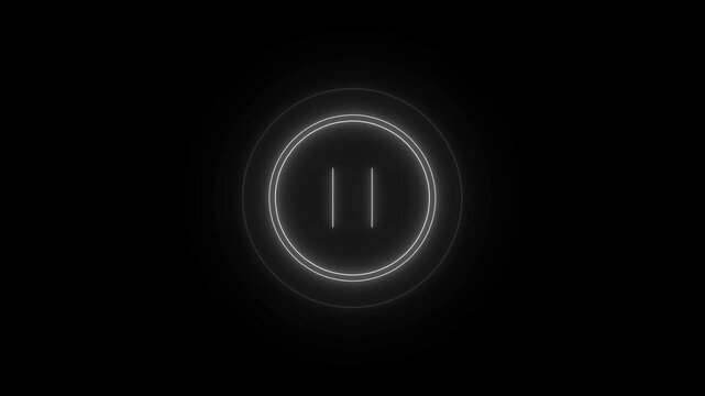 Glowing white digital pause button icon centered on a dark black background