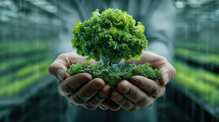 Sustainable green economy climate innovation support in hand