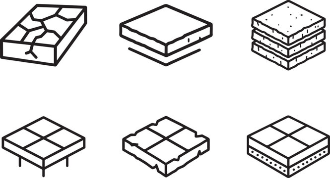 Concrete slab line icon set with clean linear symbols, construction and architecture design use